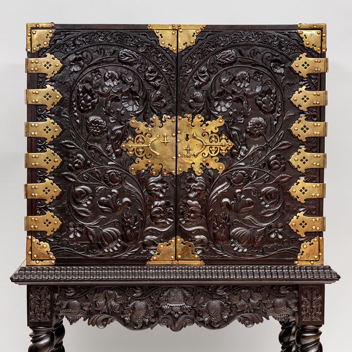 Batavian Brass-Mounted Carved Ebony Cabinet on Stand  | MasterArt